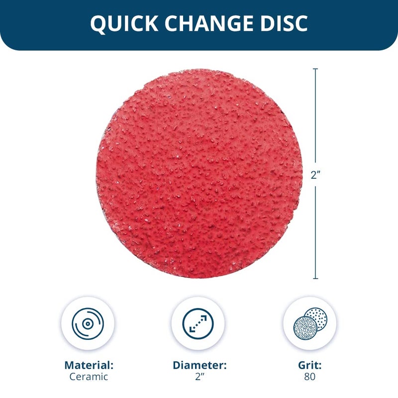 Benchmark Abrasives 2 Inch Sanding Discs Quick Change Ceramic - Drill & Die Grinder Sanding Disc for Deburring, Polishing, Rust Remover for Metal, Paint Stripper (25 Pack) - 80 Grit - Image 2